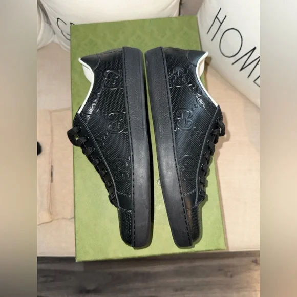 Gucci Black Embossed GG Leather Low-Top Sneakers